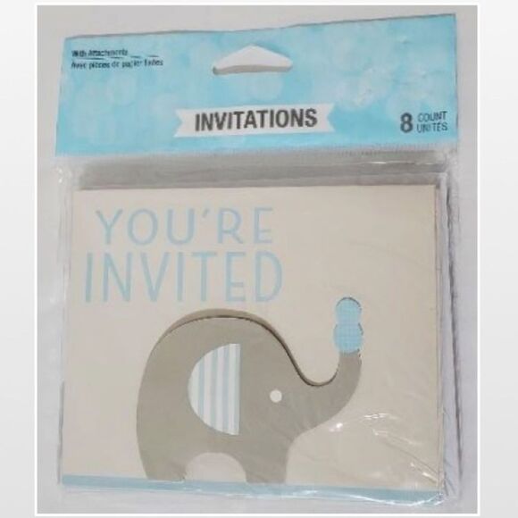 New Kid Blue Elephant Invitations Home - Picture 1 of 11